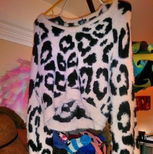 Baby Pink Fuzzy Leopard Crop Sweater